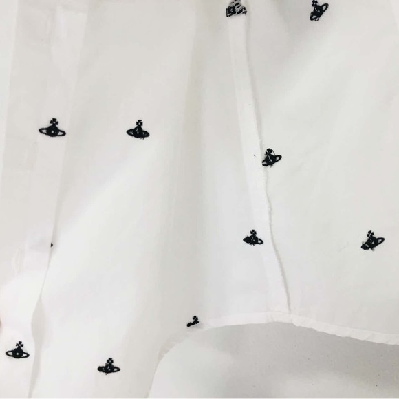 VIVIENNE WESTWOOD • RARE ORB LOGO EMBROIDERED COTTON ROUND COLLAR BLOUSE - Picture 11 of 11